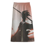 Sunset Japanese Samurai Print Cotton Front Slit Maxi Skirt