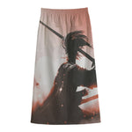 Sunset Japanese Samurai Print Cotton Front Slit Maxi Skirt