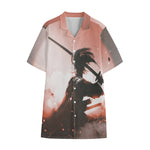 Sunset Japanese Samurai Print Cotton Hawaiian Shirt