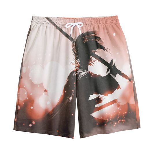 Sunset Japanese Samurai Print Cotton Shorts