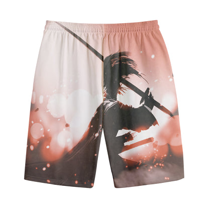 Sunset Japanese Samurai Print Cotton Shorts