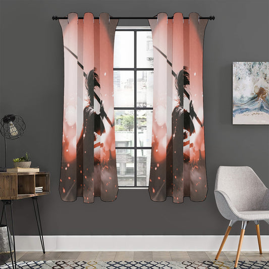 Sunset Japanese Samurai Print Curtain