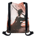 Sunset Japanese Samurai Print Drawstring Backpack