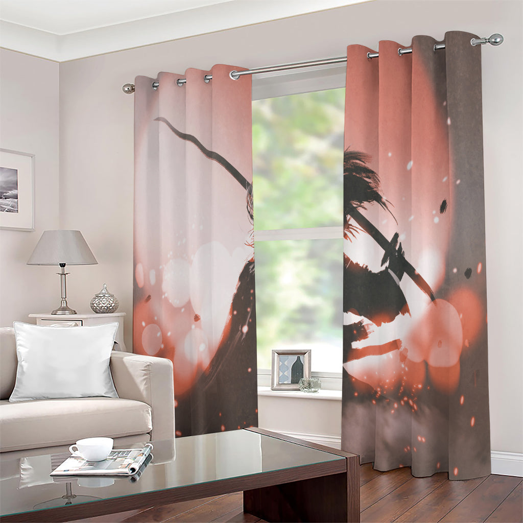 Sunset Japanese Samurai Print Extra Wide Grommet Curtains