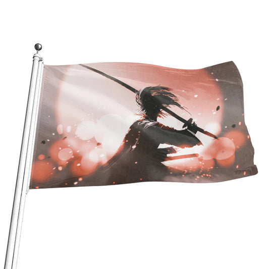 Sunset Japanese Samurai Print Flag