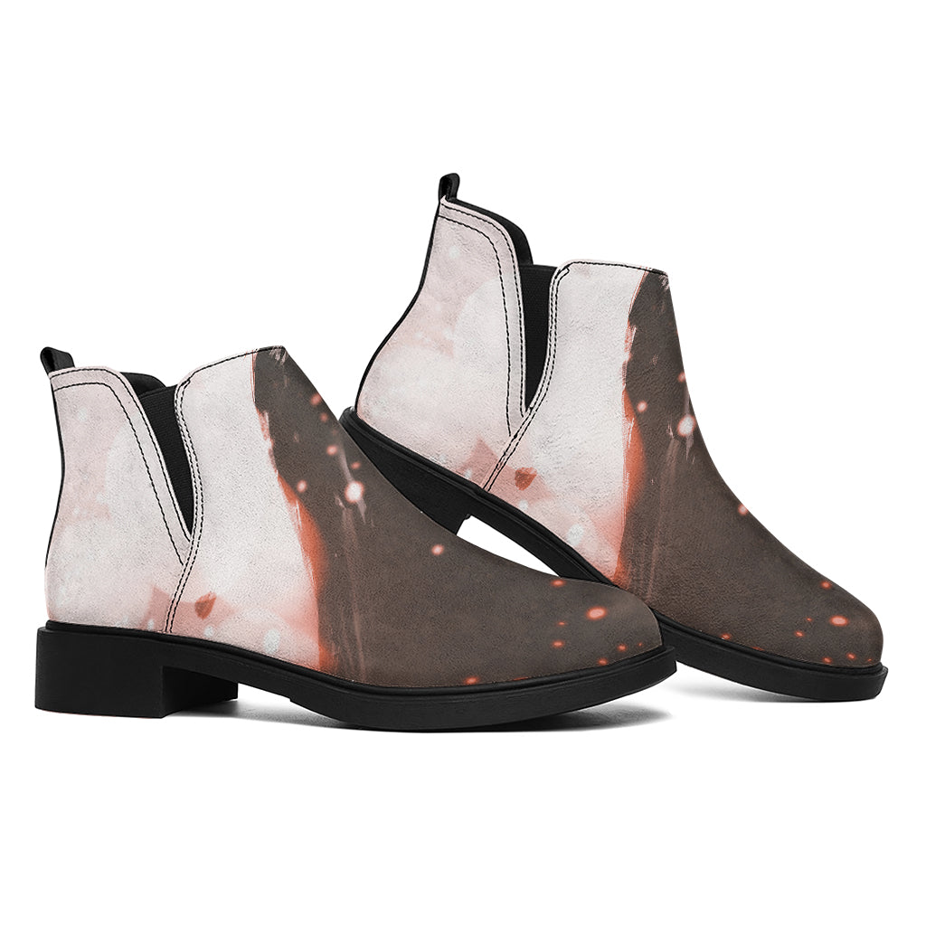 Sunset Japanese Samurai Print Flat Ankle Boots