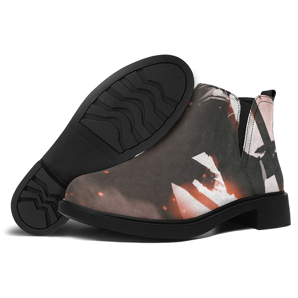 Sunset Japanese Samurai Print Flat Ankle Boots