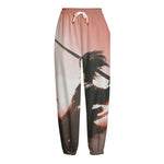 Sunset Japanese Samurai Print Fleece Lined Knit Pants