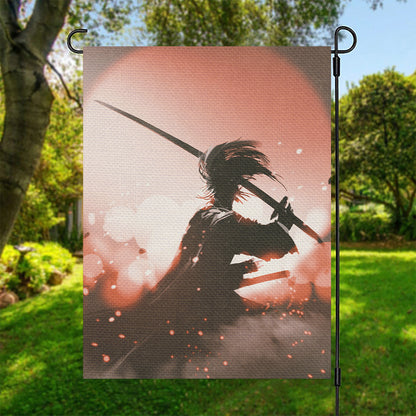 Sunset Japanese Samurai Print Garden Flag