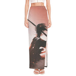 Sunset Japanese Samurai Print High Slit Maxi Skirt