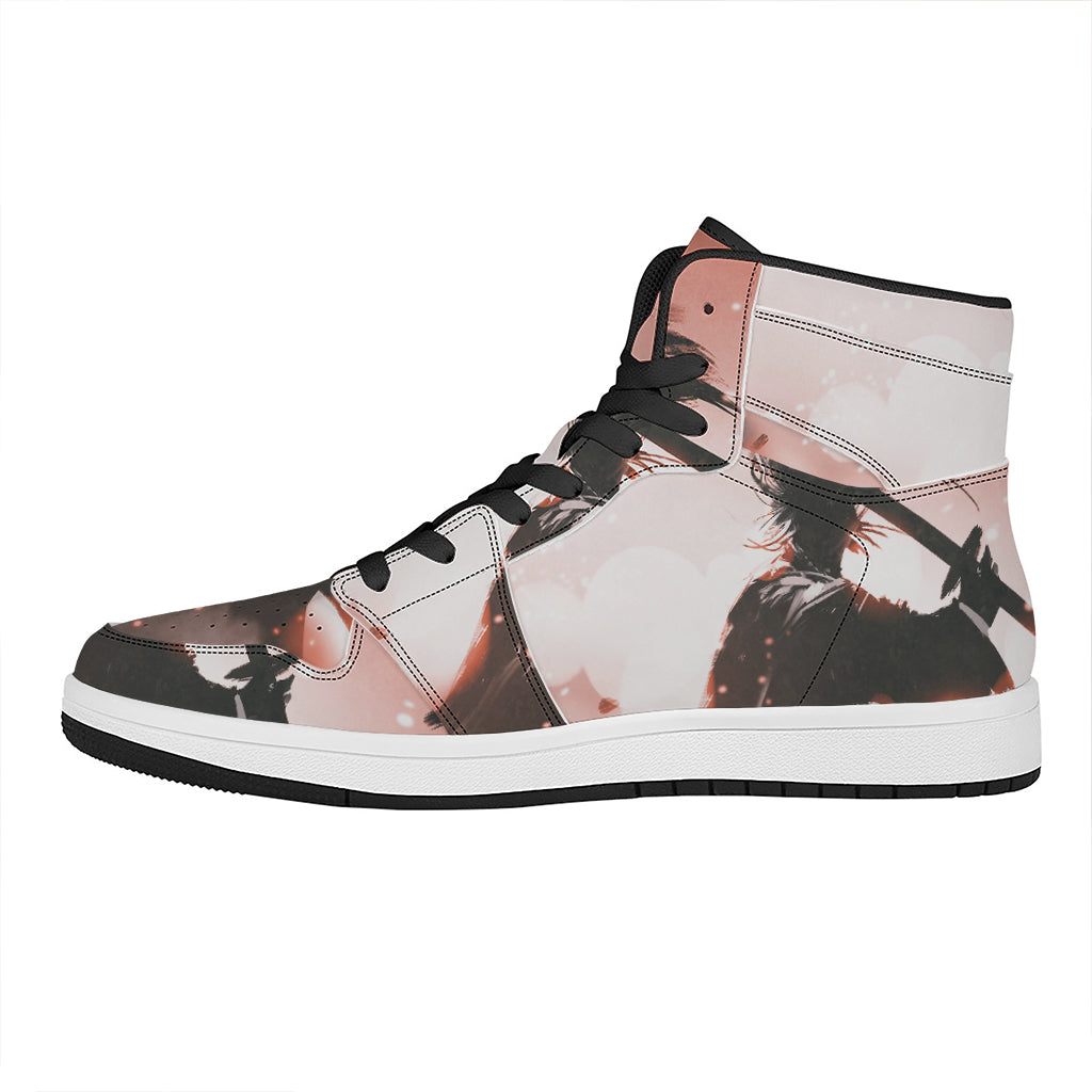 Sunset Japanese Samurai Print High Top Leather Sneakers