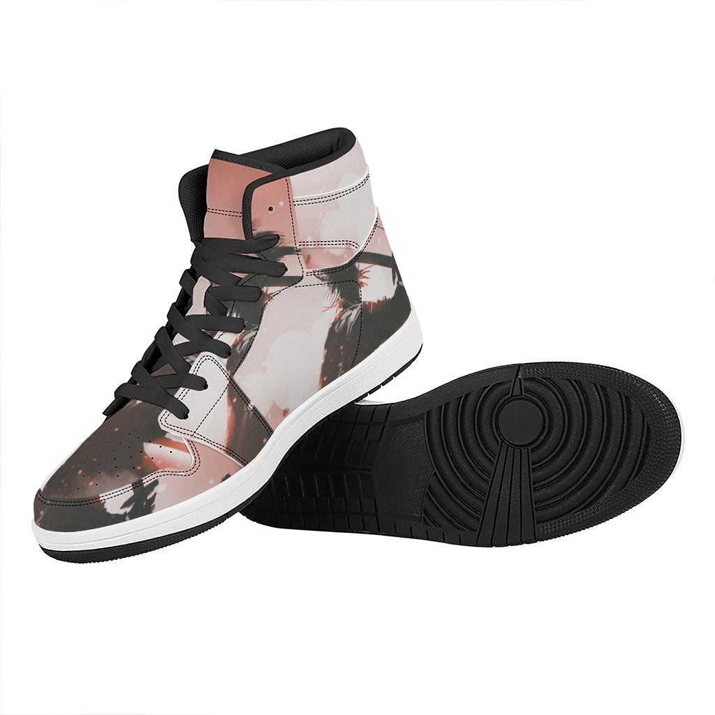 Sunset Japanese Samurai Print High Top Leather Sneakers