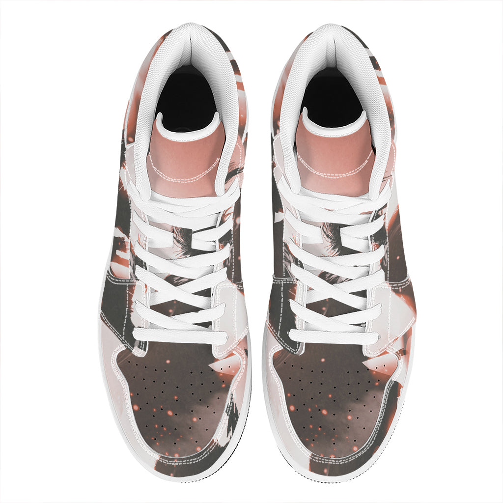 Sunset Japanese Samurai Print High Top Leather Sneakers