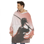 Sunset Japanese Samurai Print Hoodie Blanket