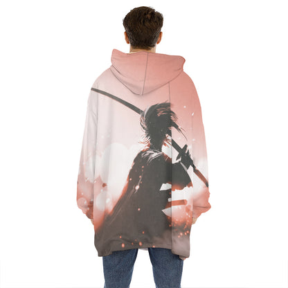 Sunset Japanese Samurai Print Hoodie Blanket