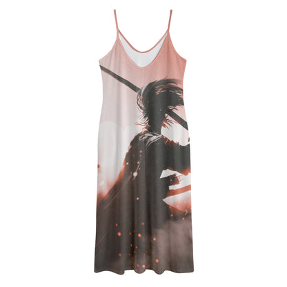 Sunset Japanese Samurai Print Jersey Midi Cami Dress