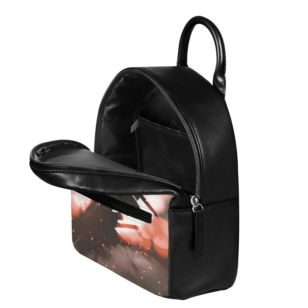 Sunset Japanese Samurai Print Leather Backpack