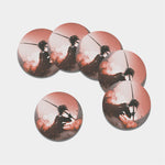 Sunset Japanese Samurai Print Leather Coaster Set