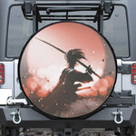 Sunset Japanese Samurai Print Leather Spare Tire Cover