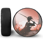 Sunset Japanese Samurai Print Leather Spare Tire Cover