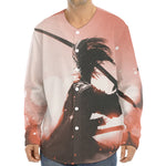 Sunset Japanese Samurai Print Long Sleeve Baseball Jersey