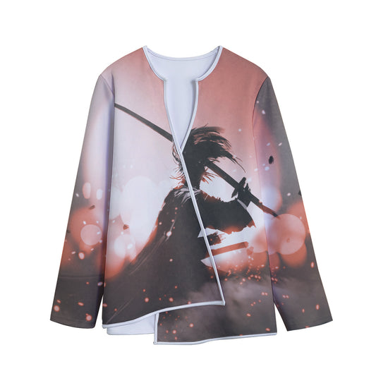 Sunset Japanese Samurai Print Long Sleeve Short Coat