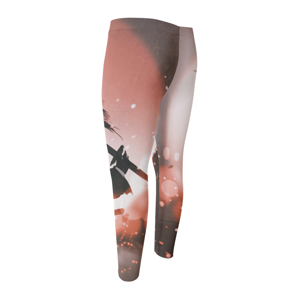 Sunset Japanese Samurai Print Men's Compression Pants