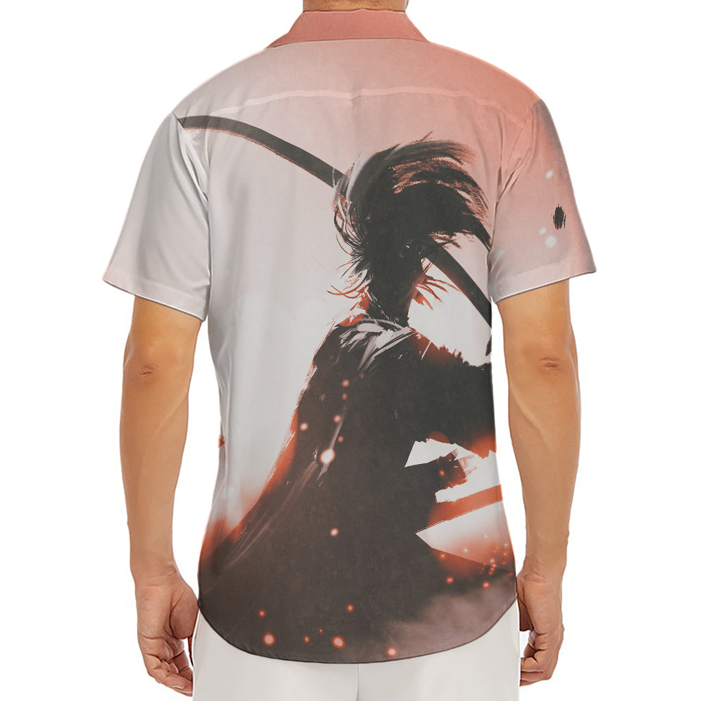 Sunset Japanese Samurai Print Men's Deep V-Neck Shirt