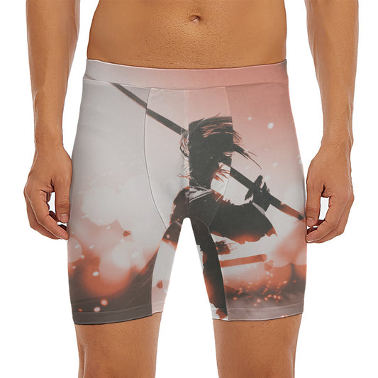 Sunset Japanese Samurai Print Men's Long Boxer Briefs