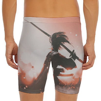 Sunset Japanese Samurai Print Men's Long Boxer Briefs