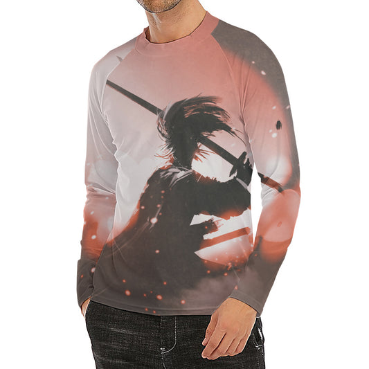 Sunset Japanese Samurai Print Men's Long Sleeve Rash Guard