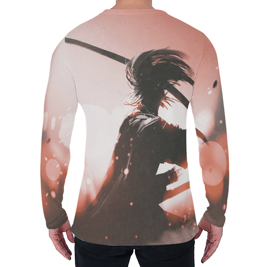 Sunset Japanese Samurai Print Men's Long Sleeve T-Shirt