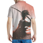 Sunset Japanese Samurai Print Men's Polo Shirt