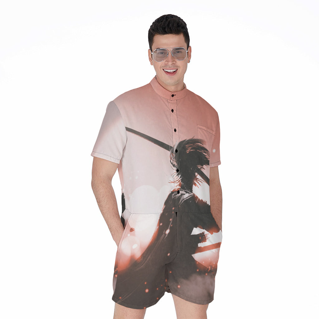 Sunset Japanese Samurai Print Men's Rompers