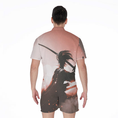 Sunset Japanese Samurai Print Men's Rompers
