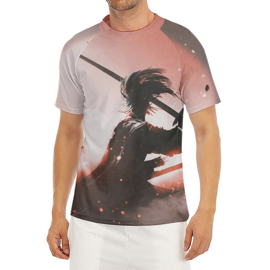 Sunset Japanese Samurai Print Men's Short Sleeve Rash Guard
