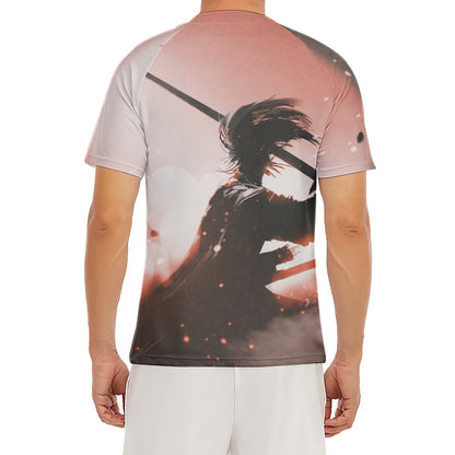 Sunset Japanese Samurai Print Men's Short Sleeve Rash Guard
