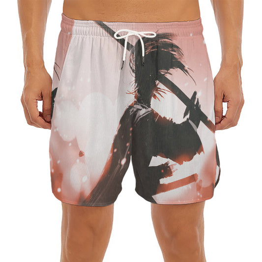 Sunset Japanese Samurai Print Men's Split Running Shorts