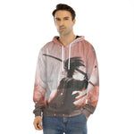 Sunset Japanese Samurai Print Men's Velvet Pullover Hoodie