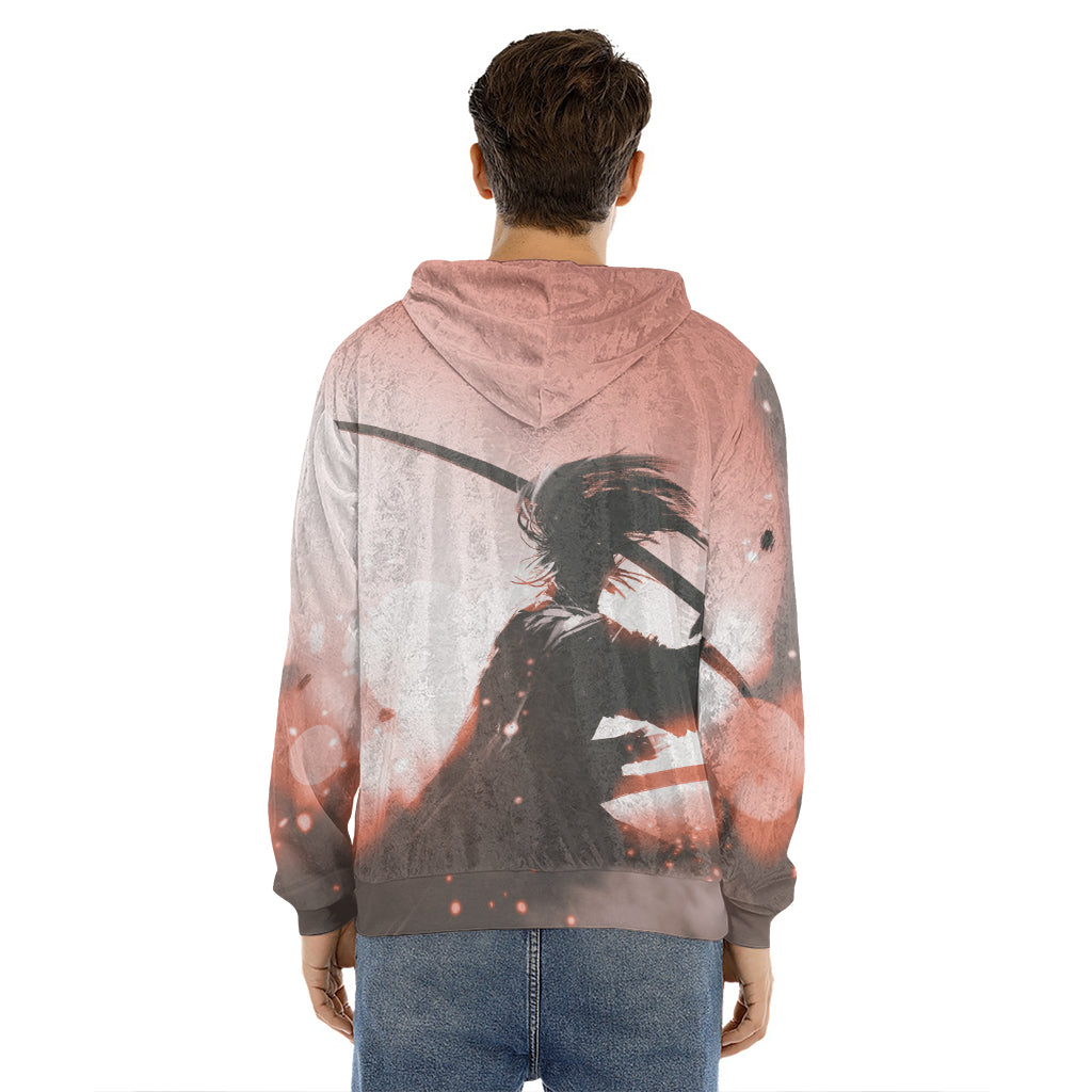 Sunset Japanese Samurai Print Men's Velvet Pullover Hoodie