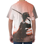 Sunset Japanese Samurai Print Men's Velvet T-Shirt