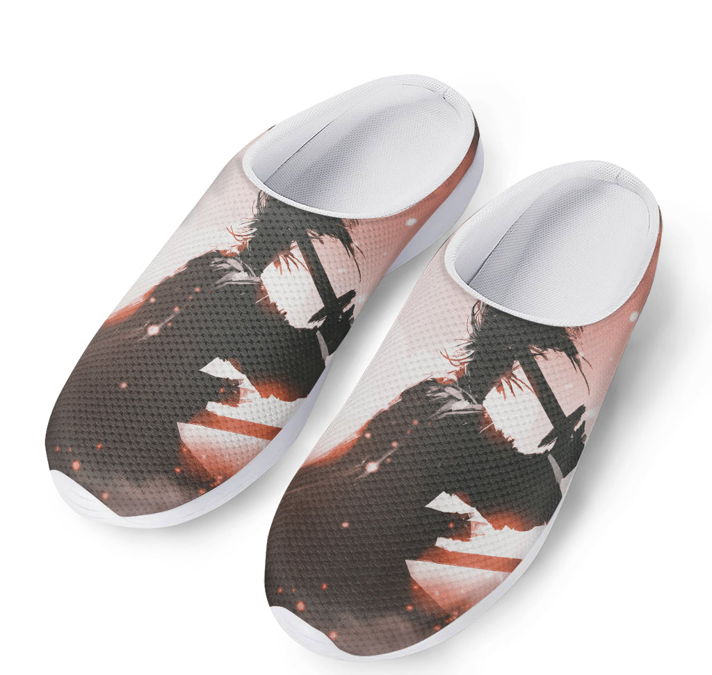 Sunset Japanese Samurai Print Mesh Casual Shoes
