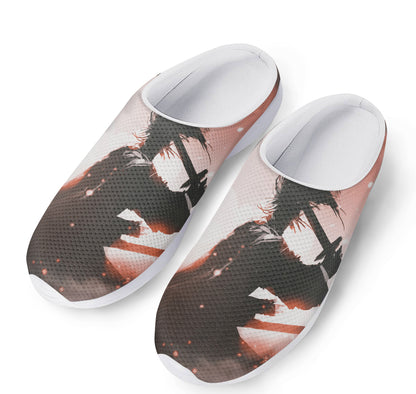 Sunset Japanese Samurai Print Mesh Casual Shoes