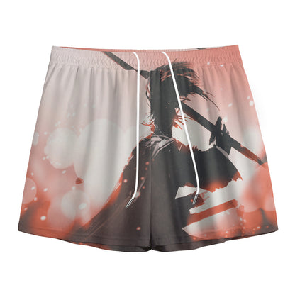 Sunset Japanese Samurai Print Mesh Shorts