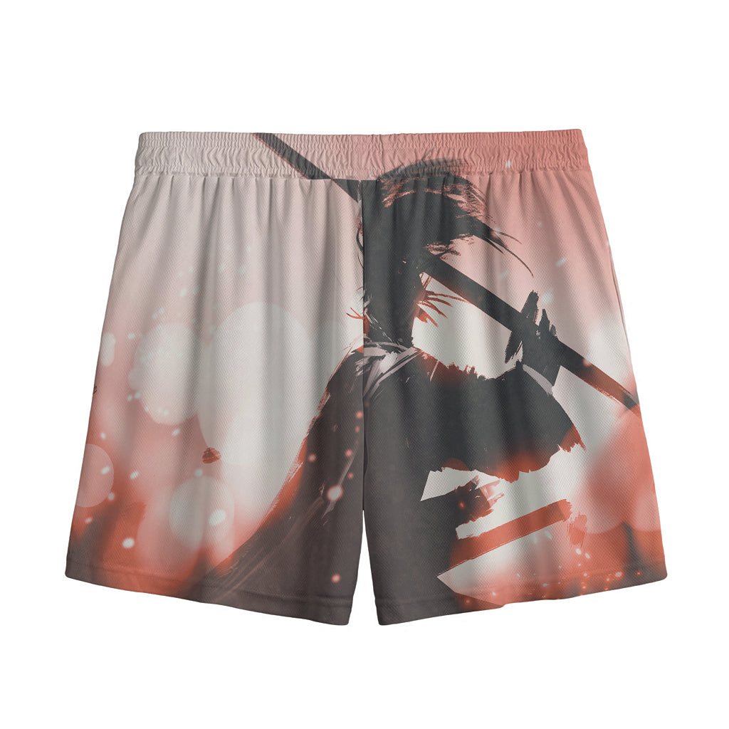 Sunset Japanese Samurai Print Mesh Shorts