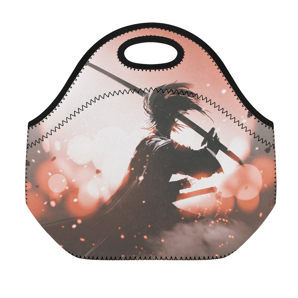Sunset Japanese Samurai Print Neoprene Lunch Bag