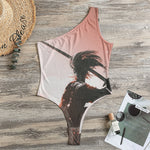 Sunset Japanese Samurai Print One Shoulder Bodysuit