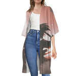 Sunset Japanese Samurai Print Open Front Beach Cover Up