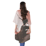 Sunset Japanese Samurai Print Open Front Beach Cover Up