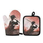 Sunset Japanese Samurai Print Oven Mitt And Pot Holder Set